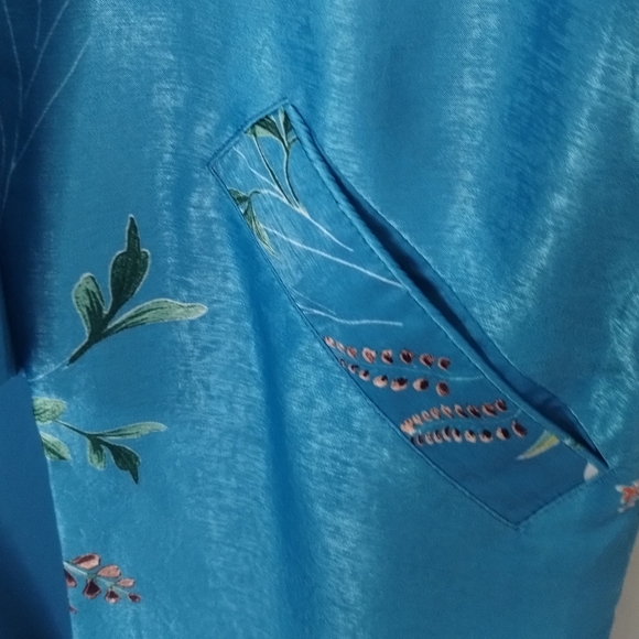 ZARA TRF Collection Floral Kimono Style Satin Robe Teal Blue Size M - Picture 3 of 9